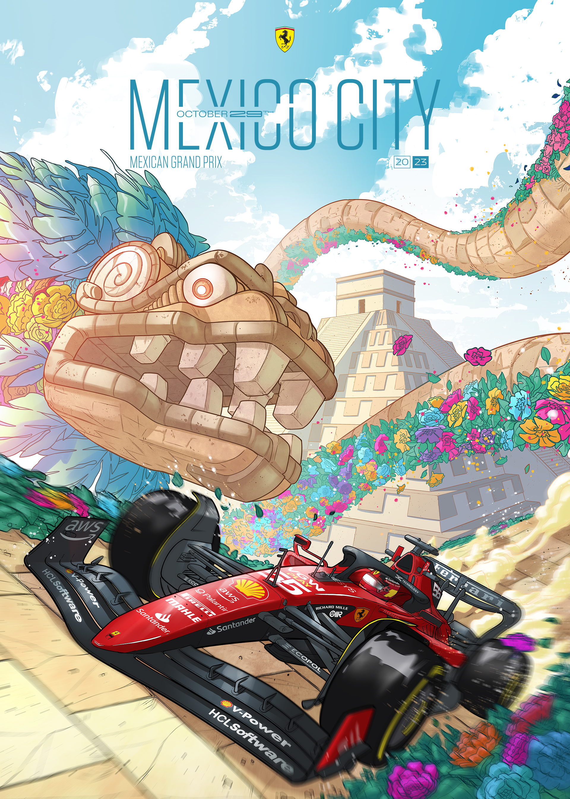 2023 Ferrari F1 RACE 20 Mexico grand prix race cover art poster